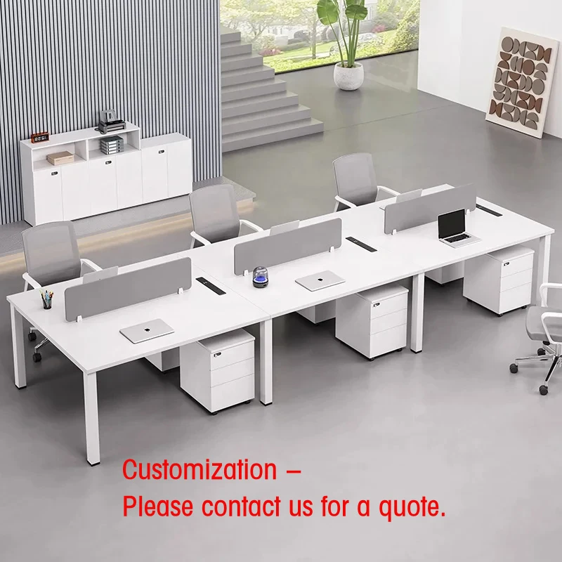 custom.Computer Table Desk 2~6 Seater Work Office Workstation Solid Wood Desk Office Furniture White Office Desk with C