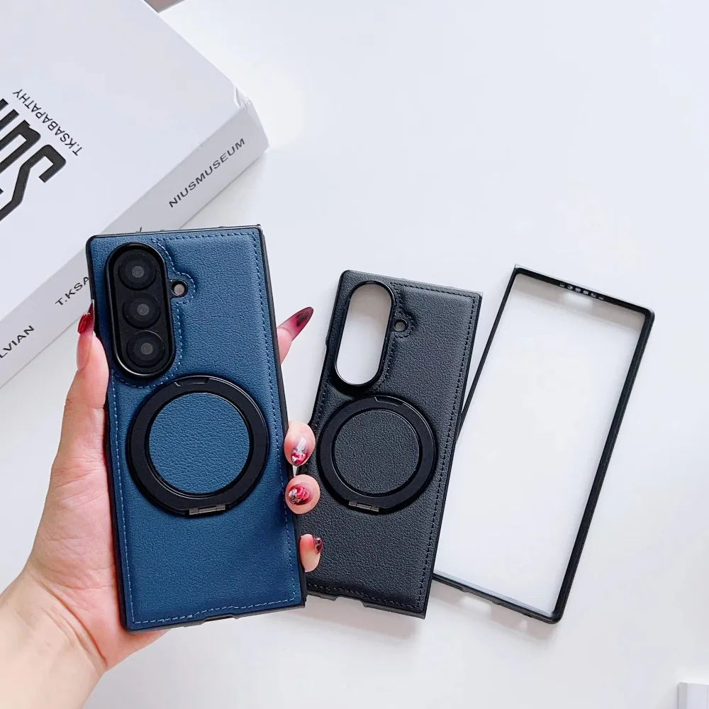 

360 ° Высококачественный чехол с вращающимися металлическими подставками для Samsung Galaxy Z Fold 7, 6, 5, 4, 5G, защитная крышка из искусственной кожи с магнитной беспроводной зарядкой