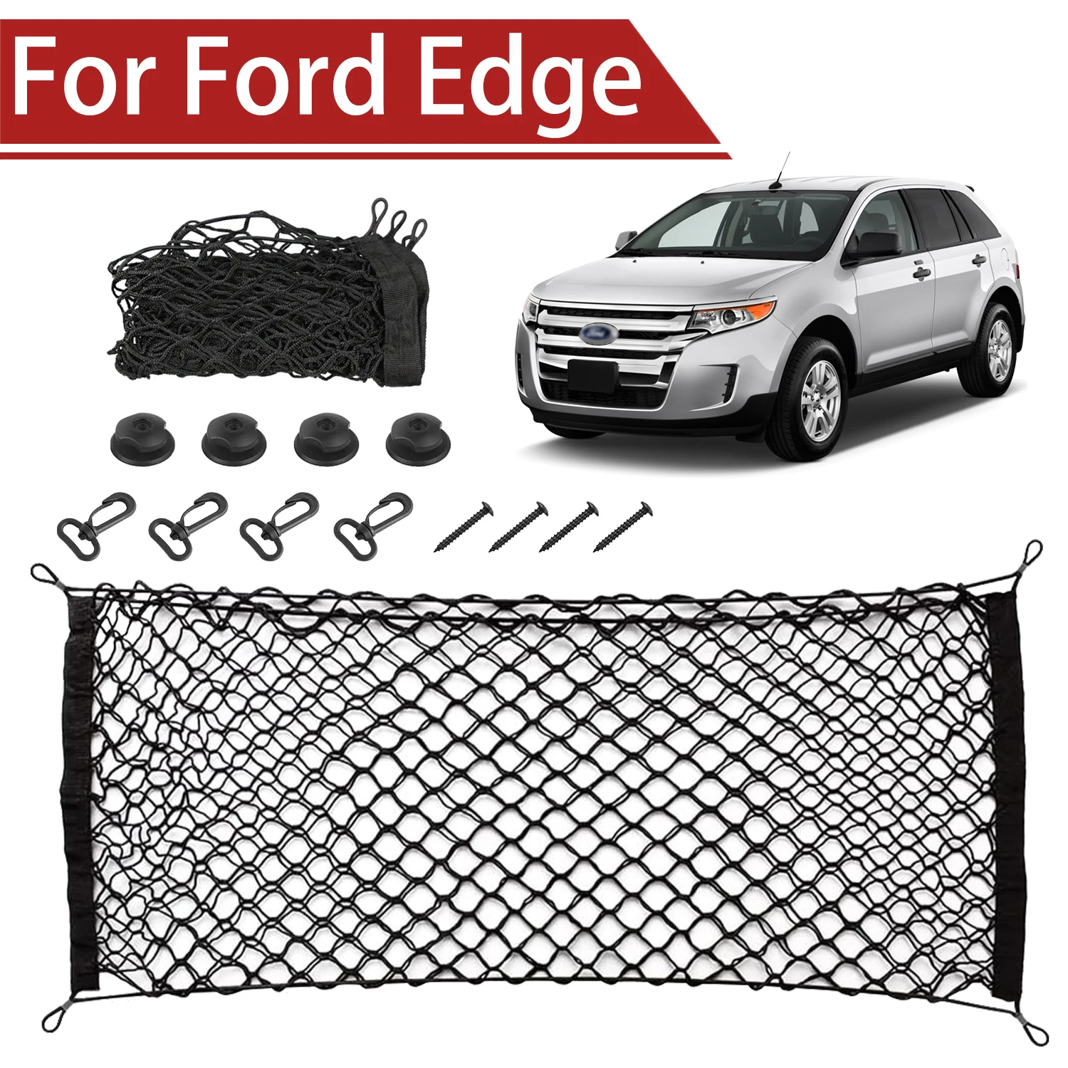 

For Ford Edge 2007-2025Cargo Net Trunk Organizer, Elastic Mesh Storage Net Car Accessories Storage Belt Hook