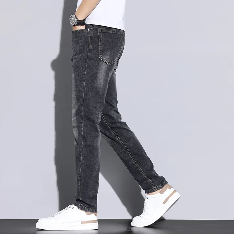 ฤดูใบไม้ร่วงผู้ชาย Vintage Nostalgic Casual กางเกงยีนส์สีฟ้าสีเทาแฟชั่นยืดตรงสบายกางเกงยีนส์แบรนด์เสื้อผ้าชาย