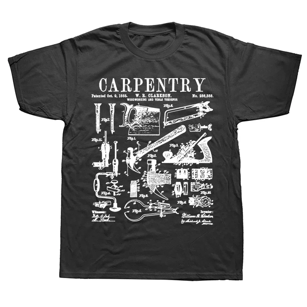 Summer Graphic Cotton Streetwear Birthday Gifts Carpentry Carpenter Tools Handyman Vintage Patent T Shirts T-shirt Mens Clothing