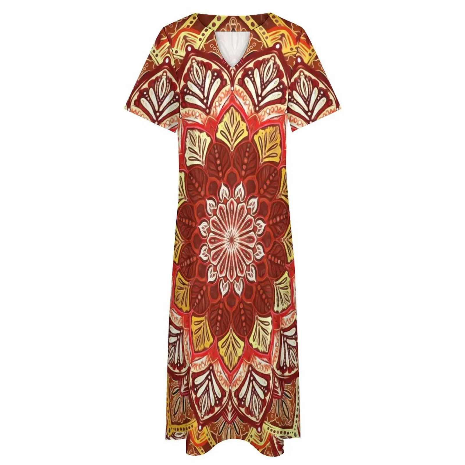 Retro Boho Floral Dress Summer Red and Gold Streetwear Boho Beach Long Dresses Ladies Night Club Maxi Dress Birthday Gift