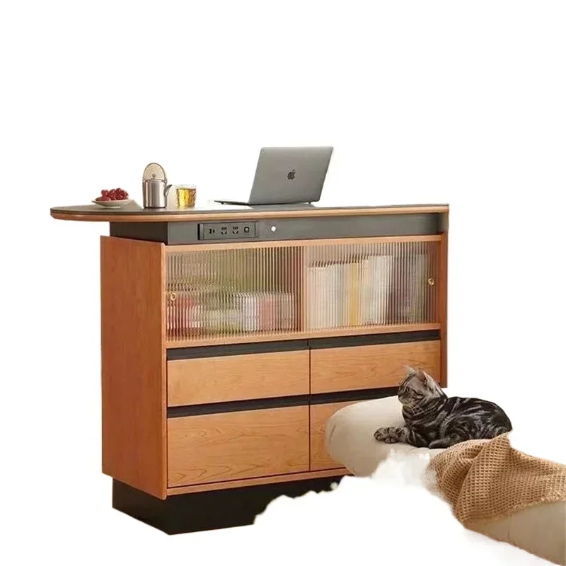 

Nordic solid wood rock slab island platform cherry wood bar counter living room partition display cabinet storage cabinet