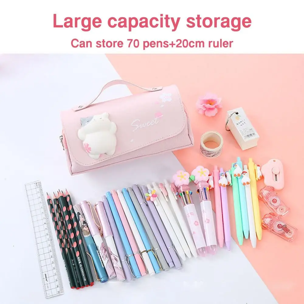 Multi-Function Cat/Puppy Pen Bag Large-Capacity Three Layer Stationery Storage Bag Decompression Portable Pencil Box Gift