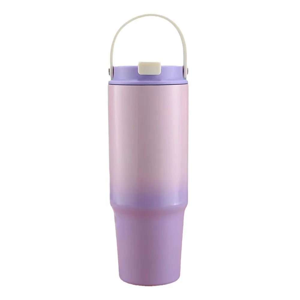30Oz car cup 304 stainless steel large-capacity Bingba cup gradual change color handle car water cup