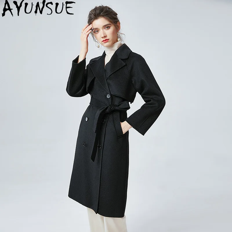 

AYUNSUE Double-sided Cashmere Coat Stylish Autumn Winter Black Jackets Elegant Commuting Wool Jacket Woman Clothes Ropa Mujer