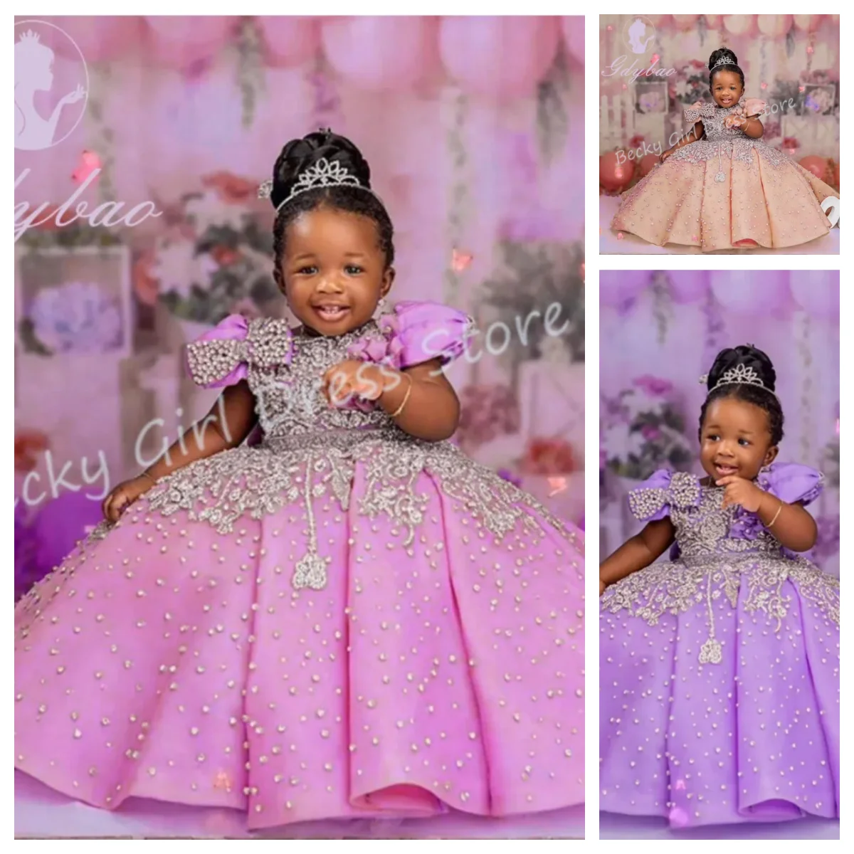 فساتين فتاة الزهور الشمبانيا لحفلات الزفاف الفاخرة ذات الجودة الكريستالية للأميرة الصغيرة المسائية والولائم وحفلات أعياد الميلاد