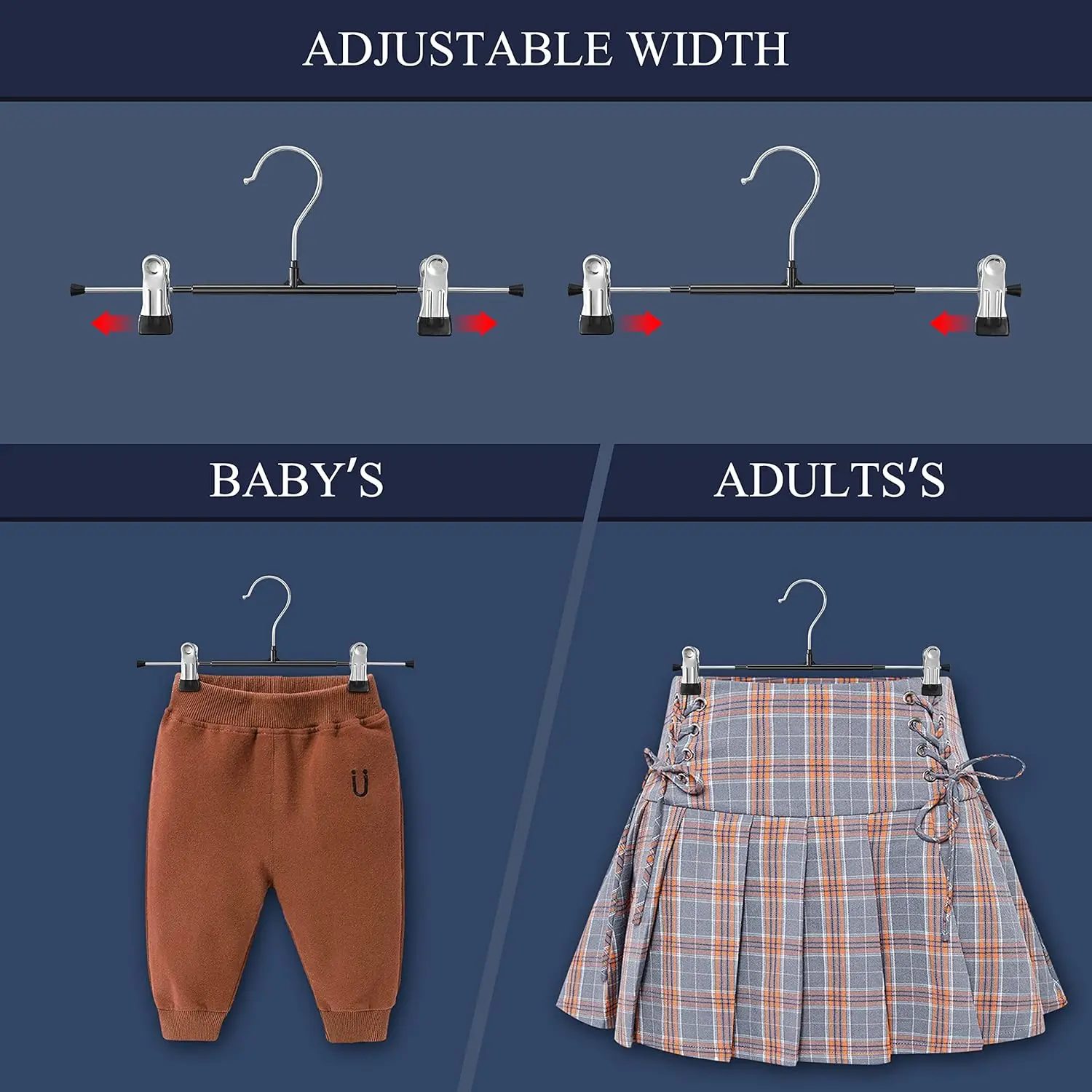 Pants Hangers with Clips Adjustable Skirt Hangers for Women Non-Slip Trousers Hanger for Jeans Clothes Hangers for Pants