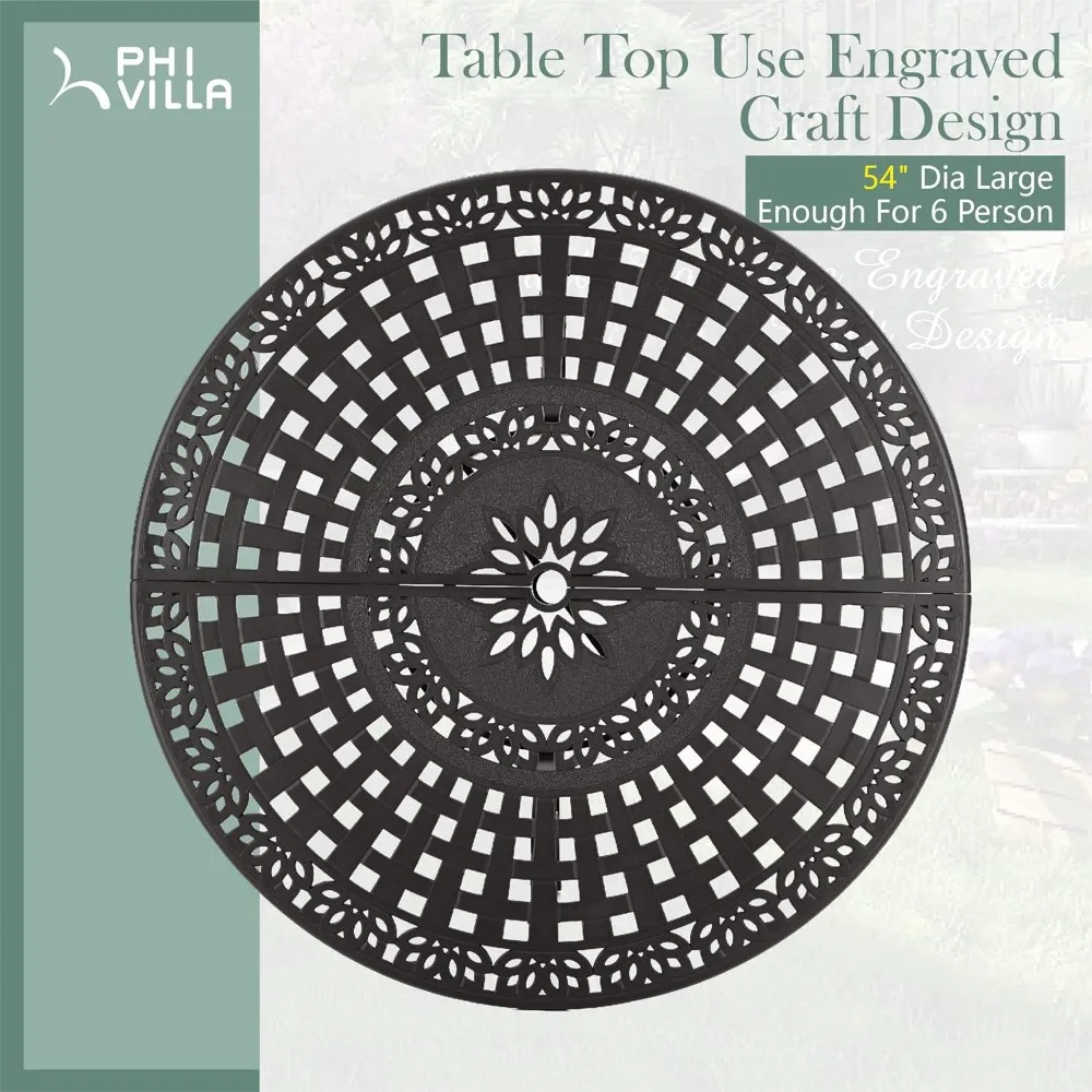 

Round Patio Dining Tables for 6 Person, Outdoor Aluminum Table 54" Dia with 2.1" Umbrella Hole, Customized