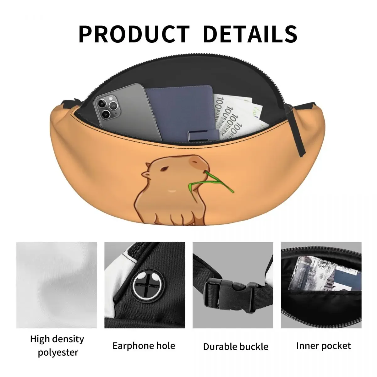 Bonita riñonera Capybara para hombre y mujer, bolso de cintura cruzado personalizado para amantes de los animales, para ciclismo, Camping, teléfono, bolsa de dinero