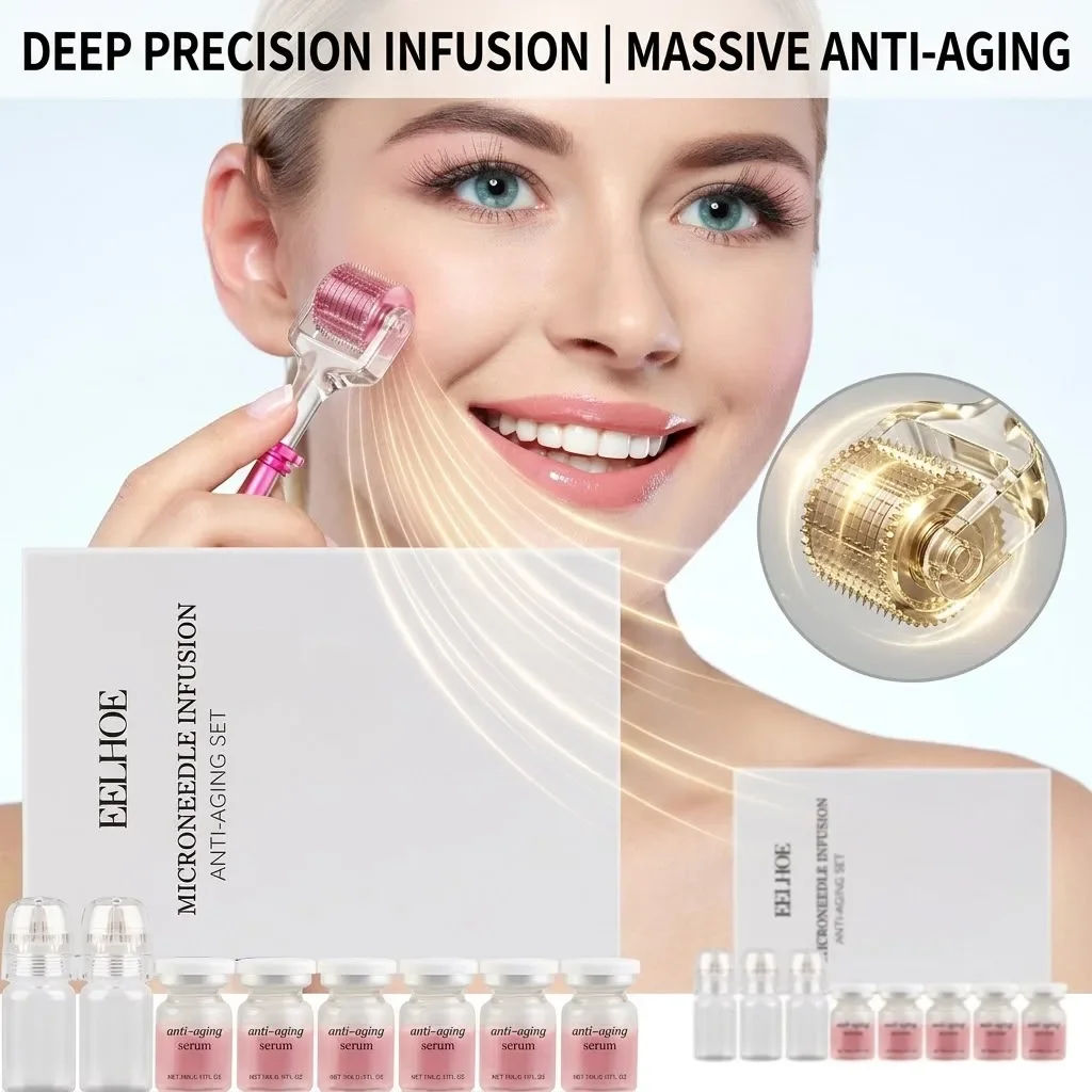 Hyaluronic Acid Collagen Serum Hydrating Firming Smooth Fine Lines Daily Facial Care 2 Tools + 6 Bottles Korean Skin Care Set 