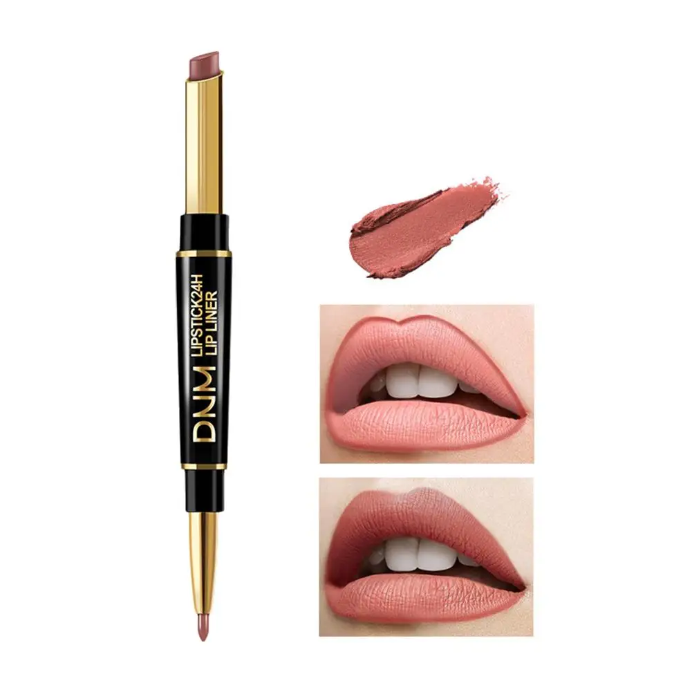 Delineador de labios 2 en 1, maquillaje, lápiz labial mate de doble punta, lápiz labial mate, Cosméticos impermeables, lápiz labial rojo desnudo I5l6