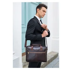 Maletín de cuero de vaca para hombre, bolso de mensajero grande Vintage, bolso de hombro para documentos, bolso de oficina, funda adjunta, nuevo
