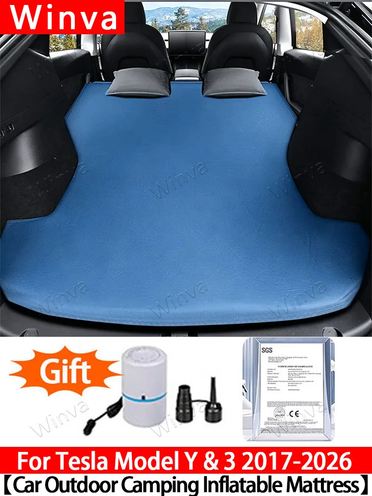 For Tesla Model Y / 3 2017-2026 Inflatable Air Mattress Camping Airbed Suede Fabric Portable Car Travel Bed for Outdoor Camping