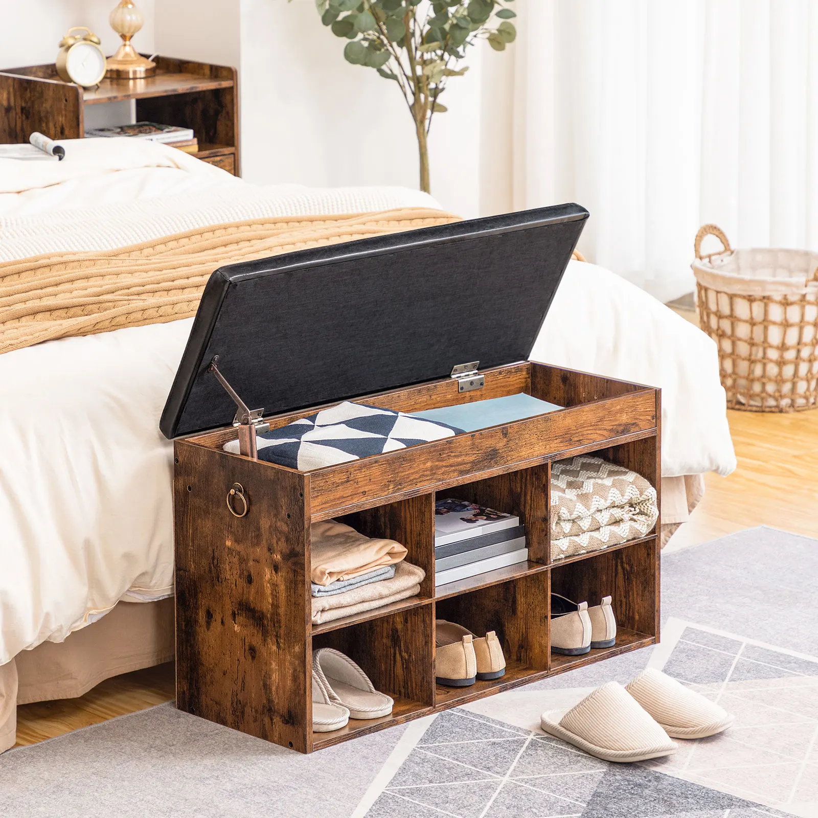 HOOBRO szafka na buty tapicerowany stojak na buty z 6 przegródkami ławka do przechowywania na korytarz wejściowy salon sypialnia