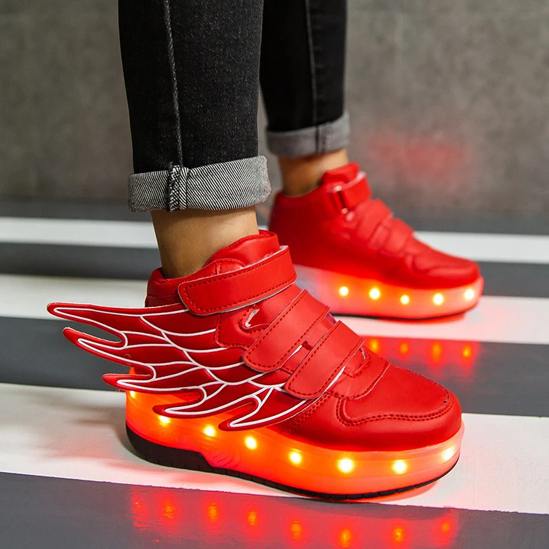 Rollers Shoes Fashion Casual For Kids Parkour Deform Sneakers Adjustable Wheel Light Up Skates Shoe Children\'S Unise