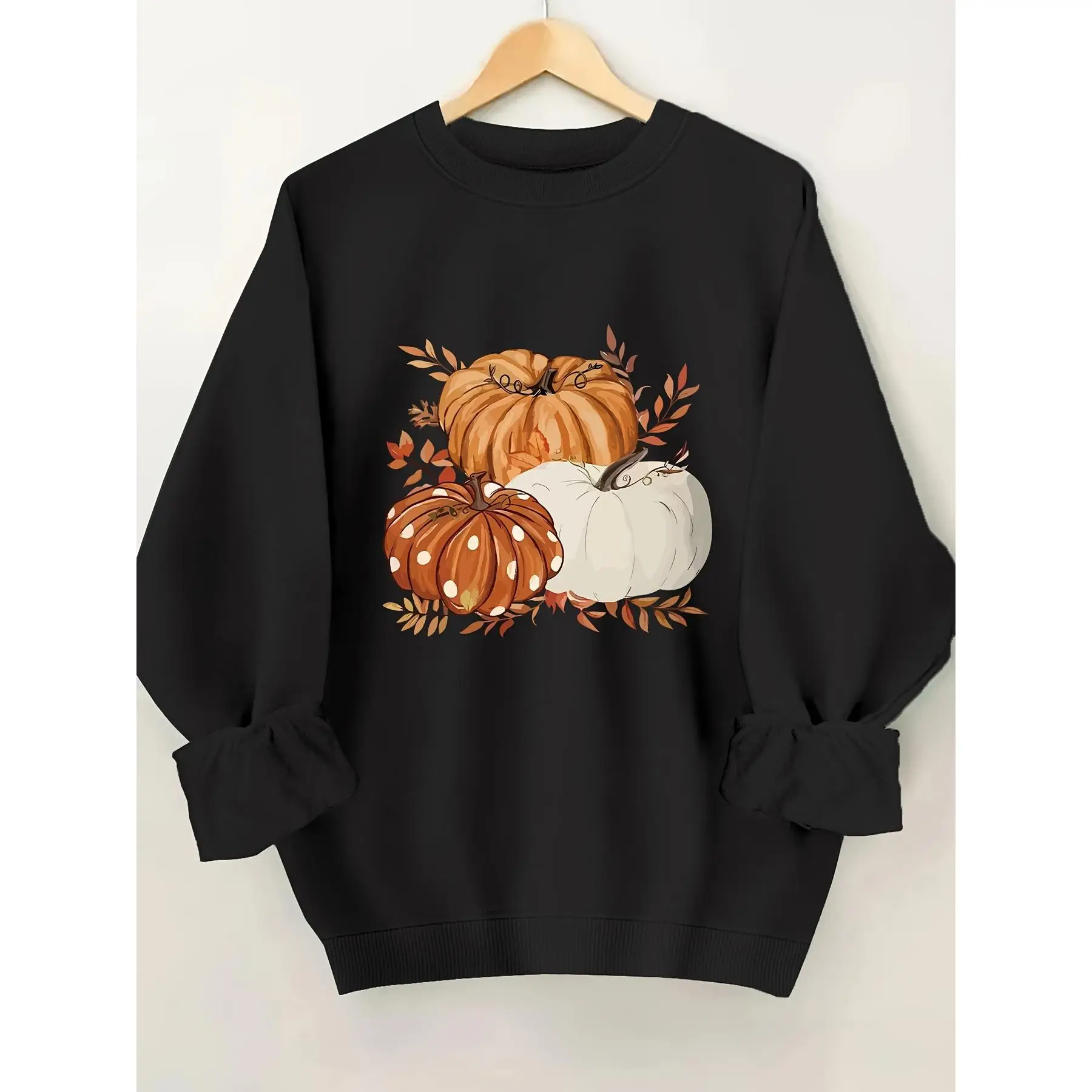 

Women's Pumpkin Sweatshirt Autumn Fall Graphic Crewneck Oversized Top Long Sleeve Harvest T-shirt