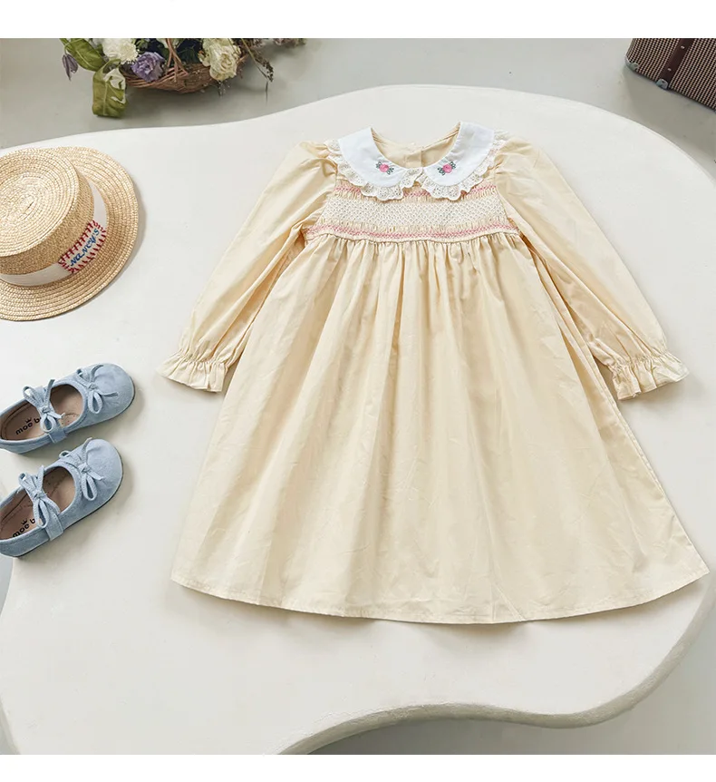Autumn 2025 Korean Style Embroidered Lace Trim Princess Dress for Girls Long Sleeve Doll Collar Gathered Hem Children's Clothing