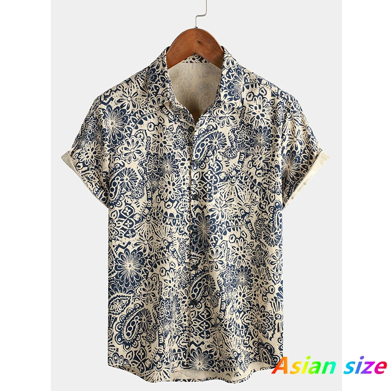 

Мужская уличная модная летняя повседневная рубашка в гавайскую полоску с цветочным принтом, повседневные свободные рубашки с коротким рукавом, пляжные свободные топы, блузки 6xl