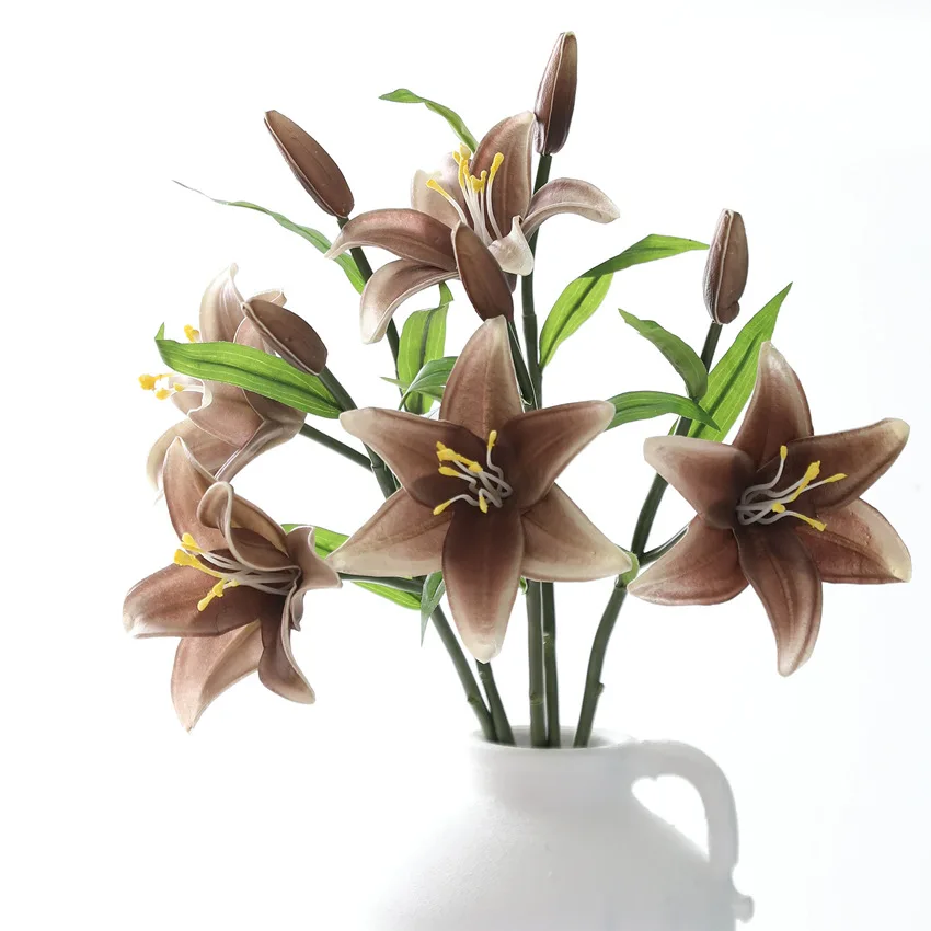 4 Stück Real Touch Lilien Künstliche PU-Blumen Heimdekoration Hochzeitsblumenarrangement Brautstrauß Partytischdekoration Lilien – Detail 5