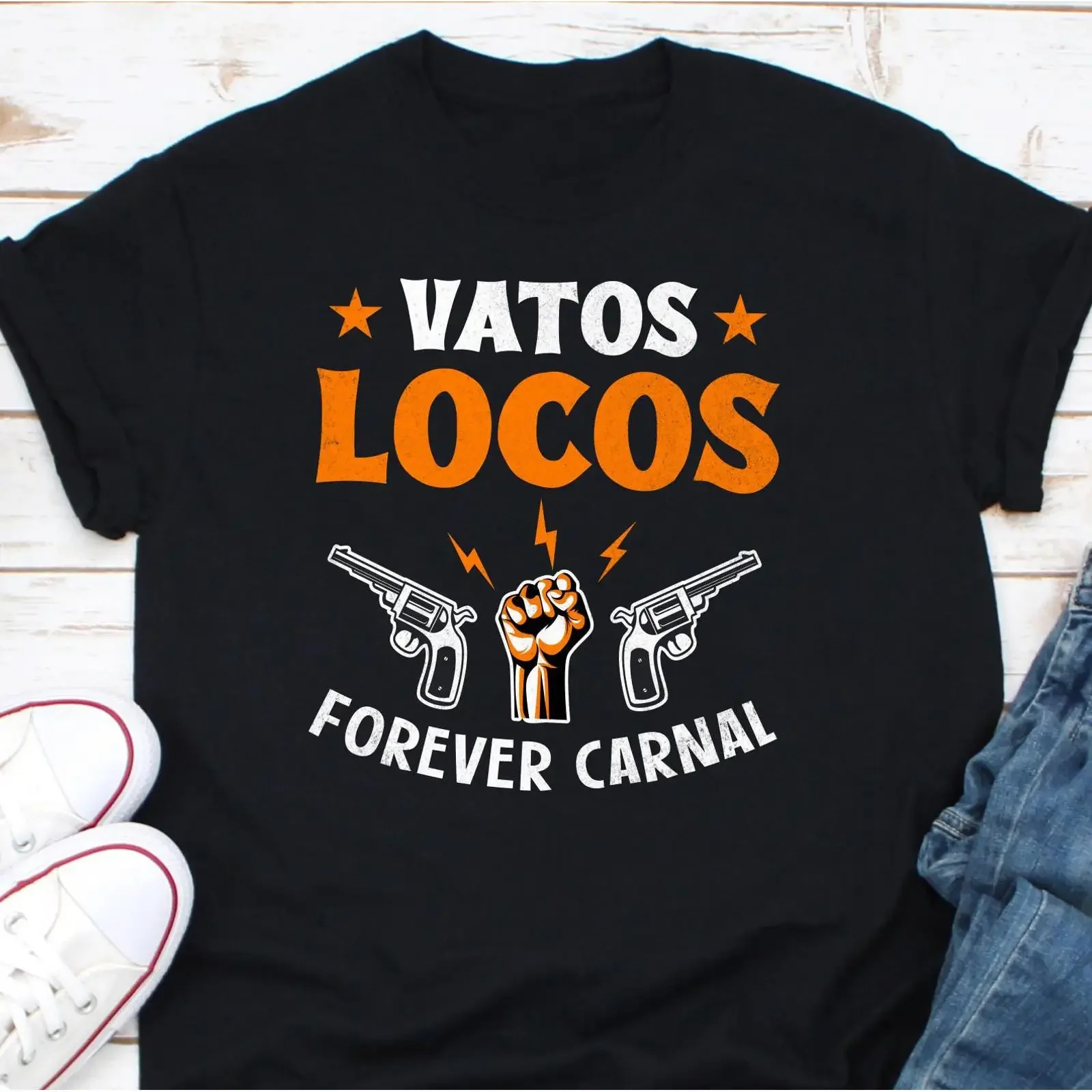 Vatos Locos Forever Carnal Chicano Culture Cholo T Shirt East LA Fan Casual  vintage Washed designer clothes graphic homme