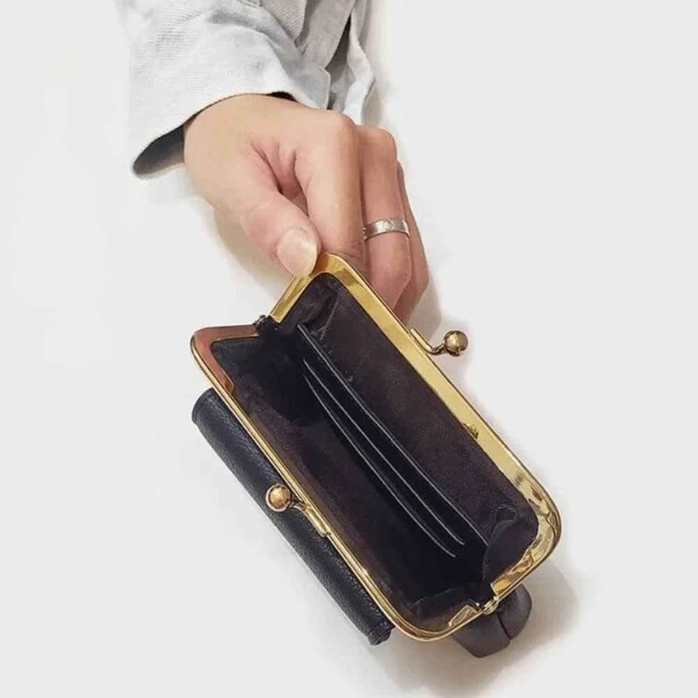 

Lychee Pattern Mini Lock Clip Coin Purse Keys/Lipsticks/Earphone Storage Kiss Lock Leather Wallet Solid Color Portable