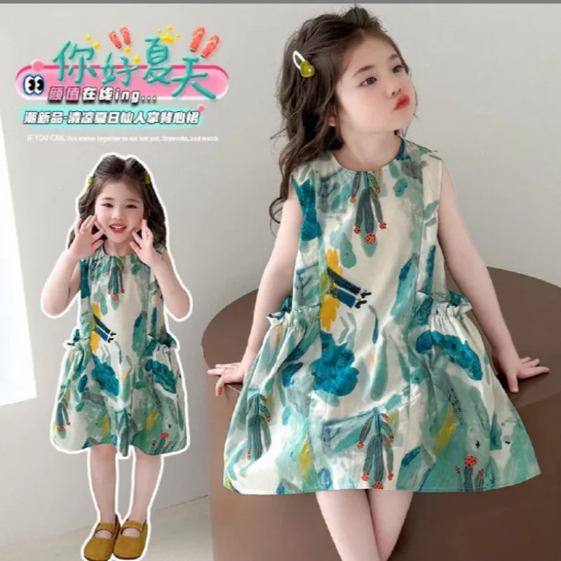 

New stylish summer dress for girls, children's princess dress, baby girl's summer sleeveless tank dress