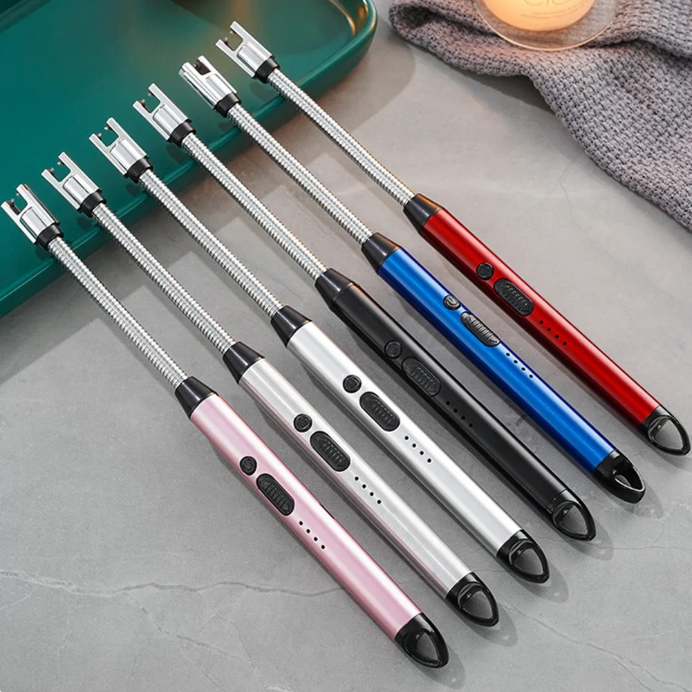 

360 ° Type-C изогнутая ветрозащитная беспламенная плазменная зажигалка для барбекю USB длинная кухонная зажигалка свеча газовая плита газовая зажигалка