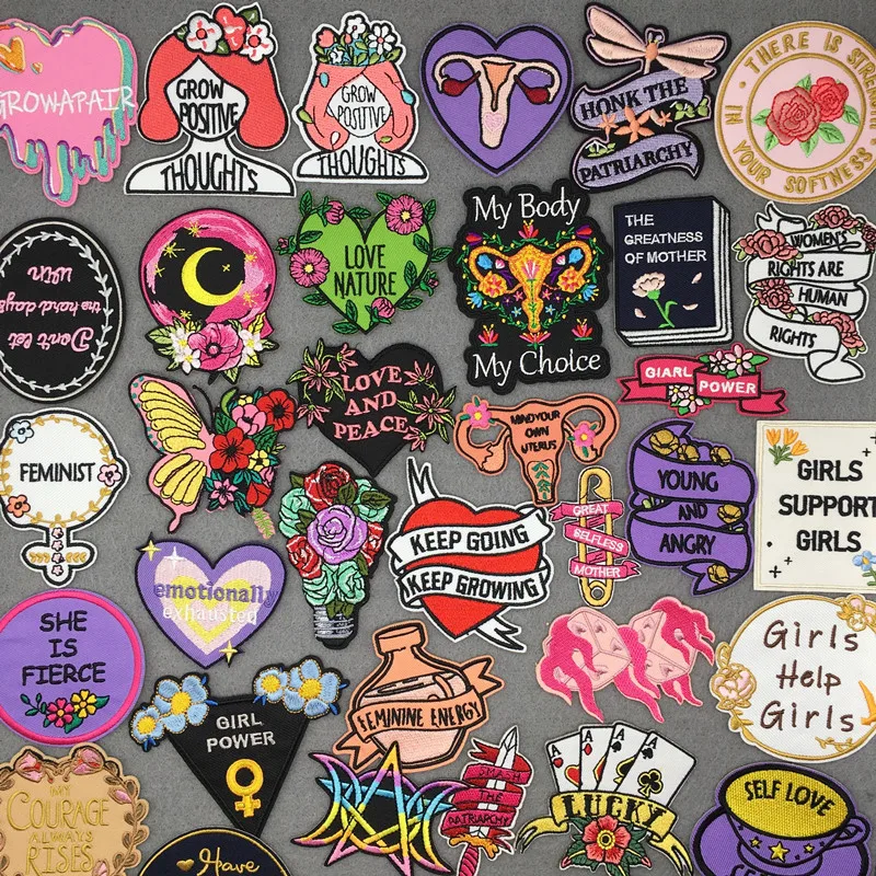 Cartoon Flower Patch Iron On Patches On Clothes Feminism Embroidered Patches For Clothing Thermoadhesive Patches Letter Stickers