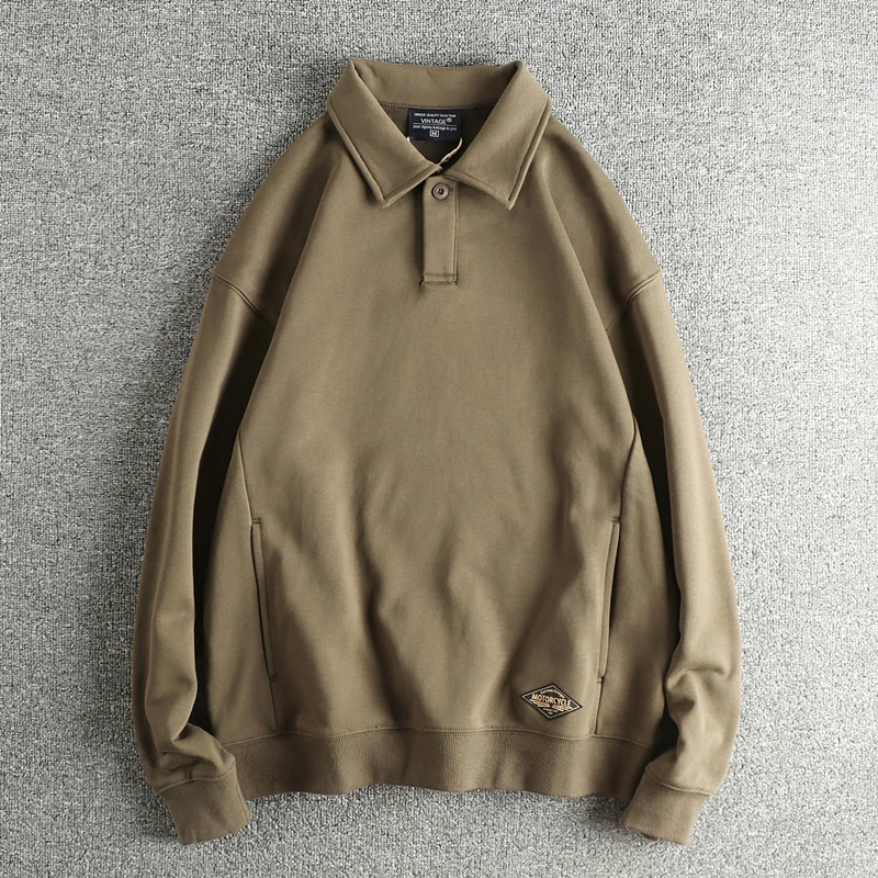 سويت شيرت رجالي ثقيل وسميك ودافئ من القطن تيري ذو طية صدر السترة وأكمام طويلة #1