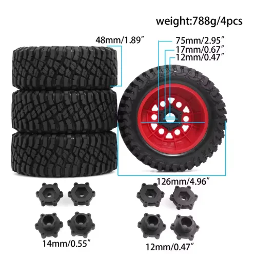 Opona terenowa 126 mm do modeli terenowych z mocowaniem sześciokątnym 12/14/17 mm do ARRMA Mojave UDR Yikong DF7 FS Buggy RC Car w241