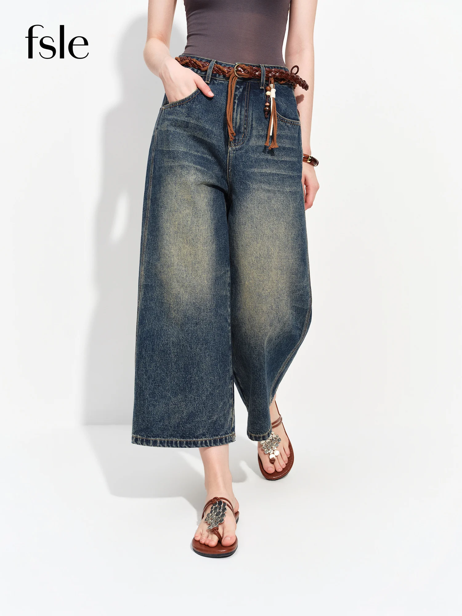 FSLE Retro Versatile Mid-length Washed 7/8 Jeans for Women 2026 New Summer Pants Mid-calf Streetwear All-match American Style