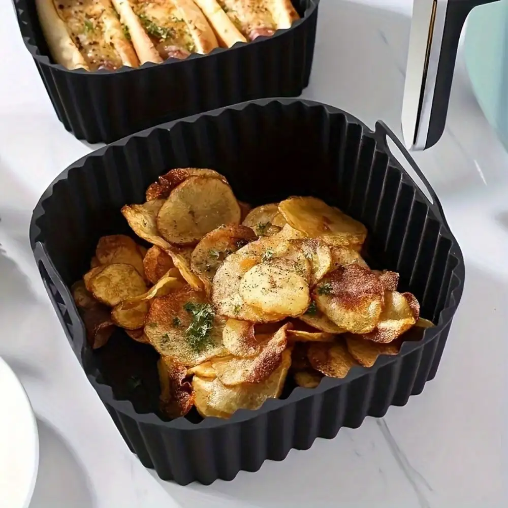 1pc Reusable Silicone Air Fryer Liner, Air Fryer Accessories, Kitchen Supplies To Replace Disposable Baking Tray Paper Liners, Black Square Back To School - view 4
