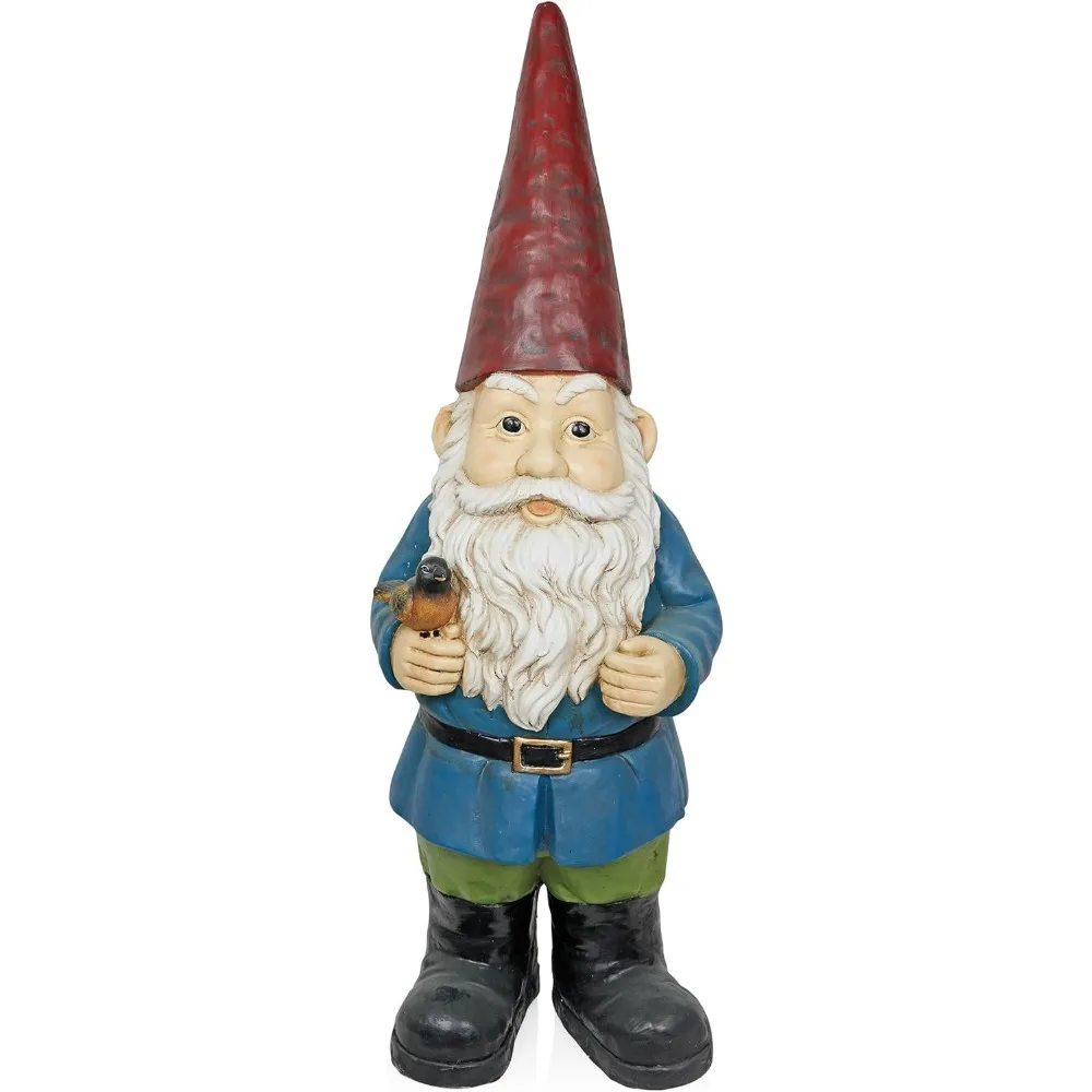 

Jumbo Size Gnome with Bird Decor, Whimsical Gnome Statue for Patio & Garden, 48" H, Multicolor