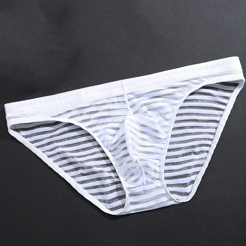 Slip Ultra Fin et Transparent pour Homme, Sous-Vêtement Rayé, Lingerie Taille Basse, Culotte Sexy, 1 Pièce