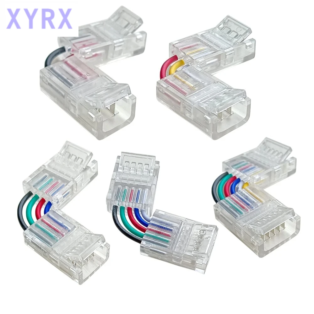 2/3/4/5/6Pin LED Light Strip Corner Connector Transparent Solderless Buckle Board To Board L-Shaped Solderless For RGB RGBW Tape