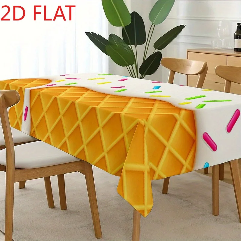 Ice cream sugar sprinkle tablecloth - Colorful designs of melting ice cream cones and sugar sprinkles.