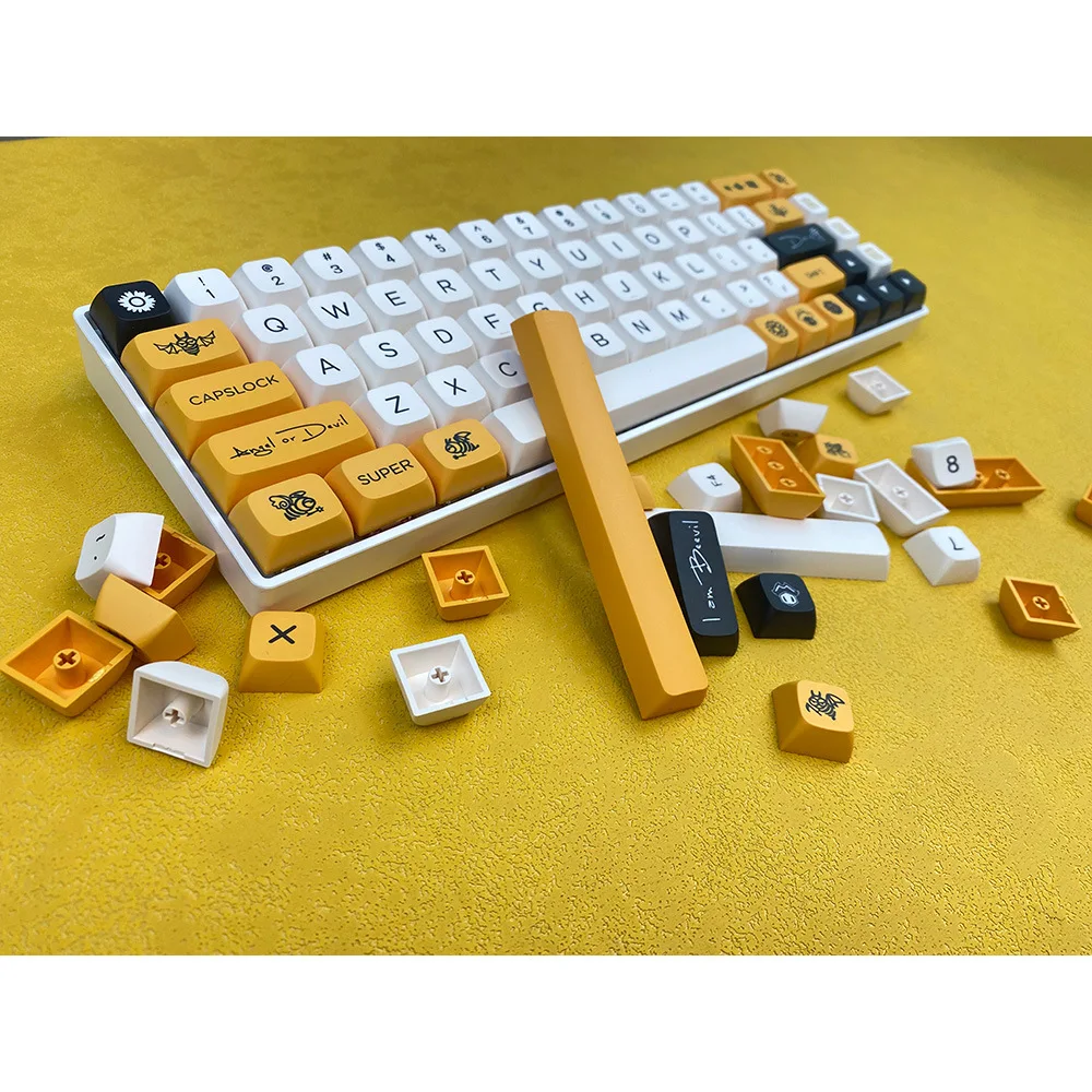 【Skyline】144 Key Angel Devil Blink To The Heart Design Yellow Black White Keycaps For Mechanical Keyboard XDA PBT KeyCap