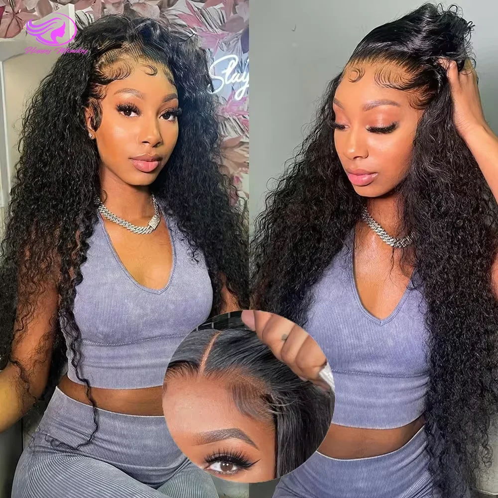 Perruque Lace Front Wig sans colle naturelle, cheveux humains, pre-plucked, deep wave, pre-plucked, 30 pouces, pre-à-porter et aller, transparente HD, 13x4