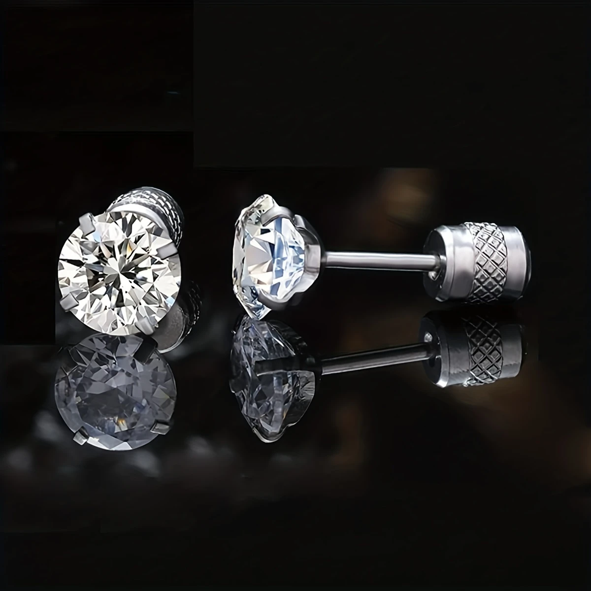 2 Stück Mode Edelstahl kubischen Zerkonia geprägten Muster Schraub ohrringe, flache Rückseite Knorpel Helix Ohr Piercing Schmuck – Detail 7