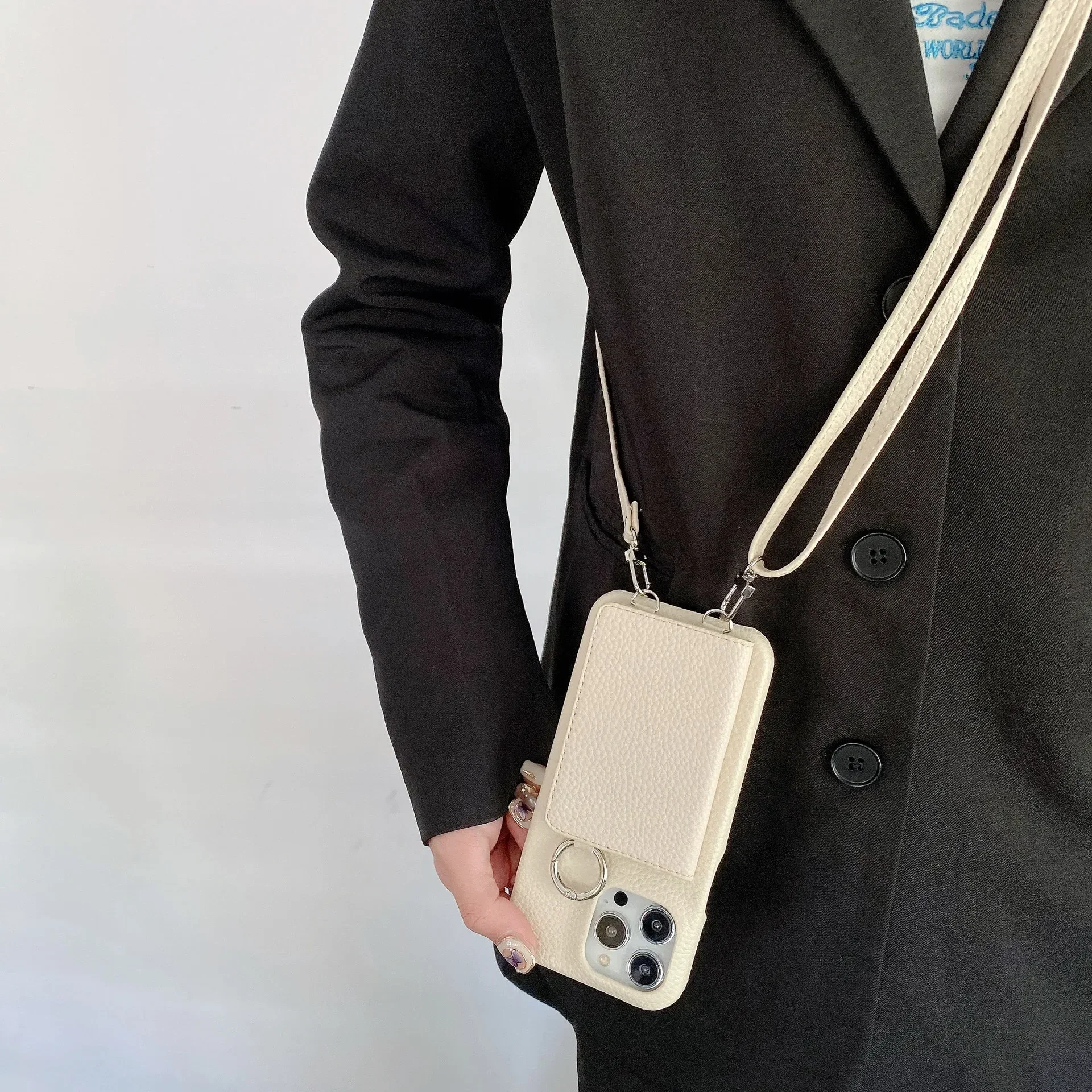 حلقة حامل مرآة فتحة للبطاقات آيفون 13 12 Mini 16E 16 15 14 11 Pro XS Max 8 Plus Crossbody المحفظة الحبل أغطية جلد #6