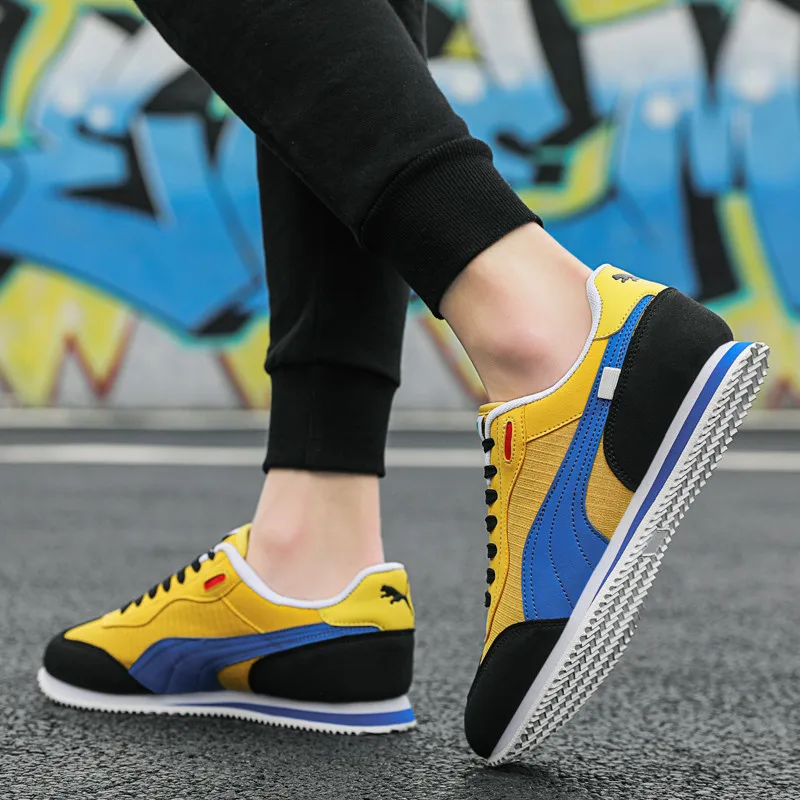 Chaussures de dehors Rétro Plates et Décontractées pour Homme, Baskets Légères et Respirantes à Lacets, Coupe Basse, Jaune