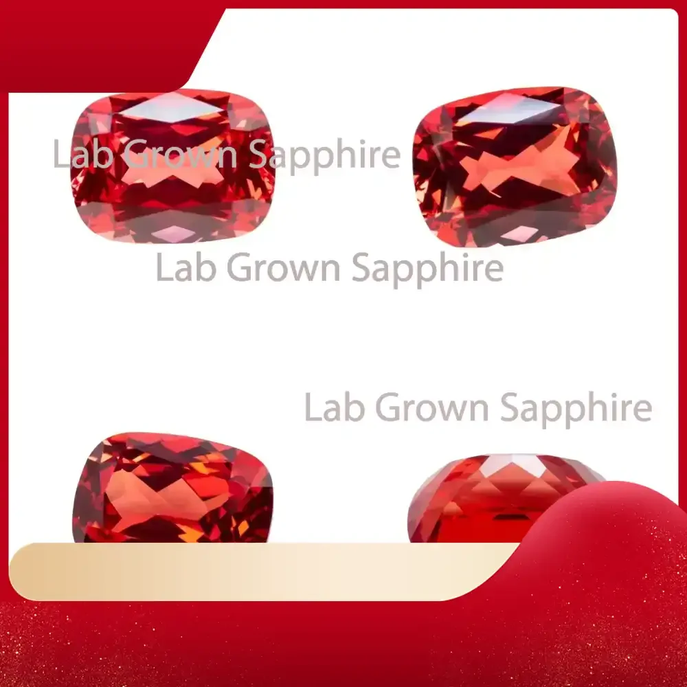 

Lab Grown Sapphire Rectangular Cushion Cut VVS Sunset Red Gemstone for Jewelry Making DIY Charms Main Material Certified Lab