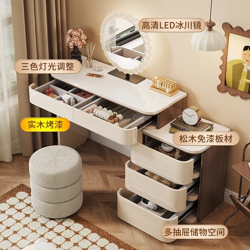 Solid wood bedroom dresser mirror modern simple cream style makeup table bedside dresser chest cabinet integrated household