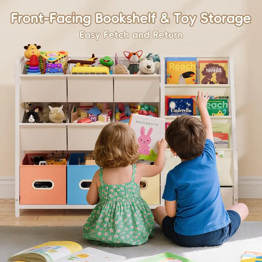 منظم تخزين رف كتب للأطفال وتخزين الألعاب مع 3 رف كتب و10 صناديق تخزين، تخزين غرفة لعب مونتيسوري للأطفال الصغار، #3