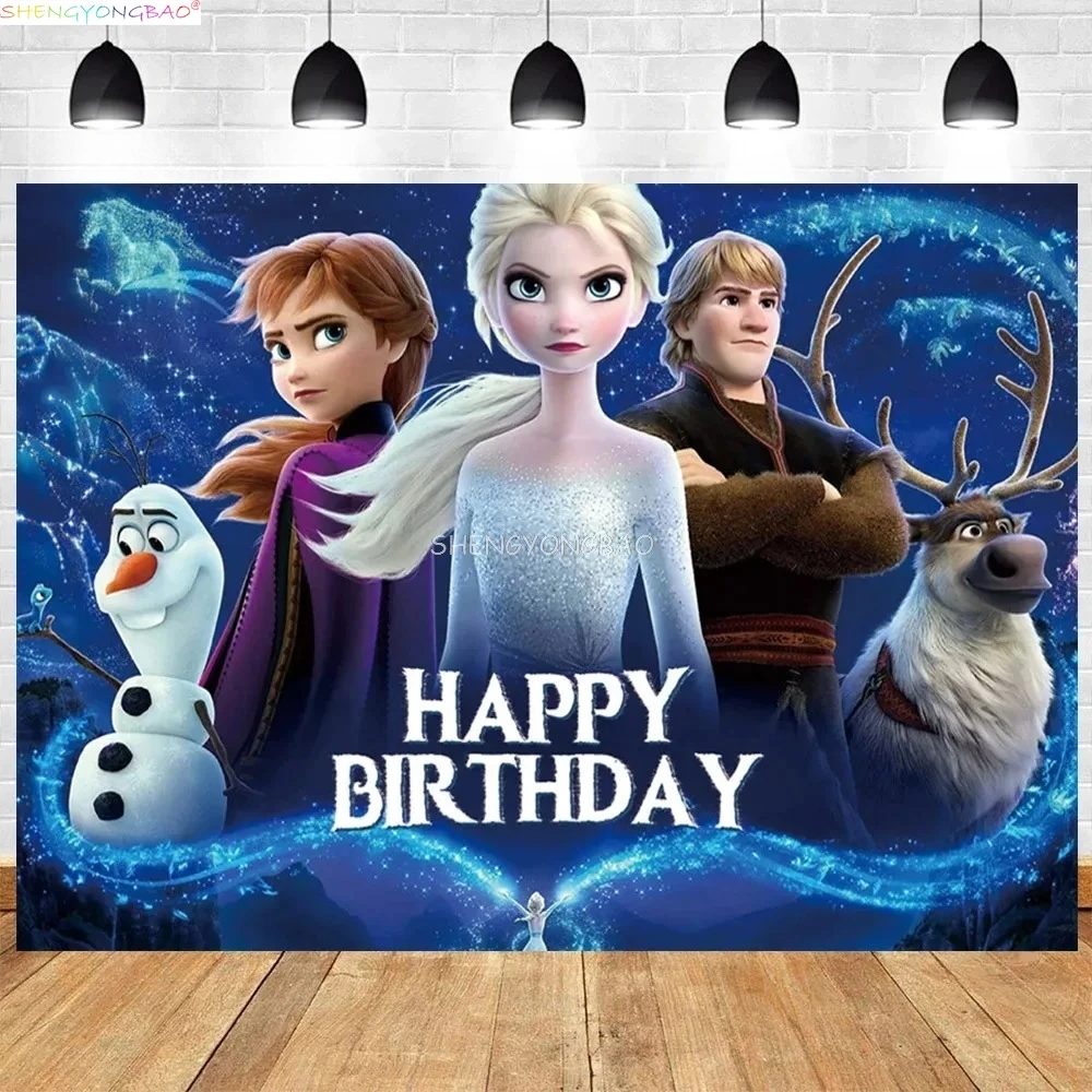 

Disney Anna Elsa Princess Background Happy Birthday Party Kids Girls Baby Shower Wonderland Photography Backdrops FZ-22