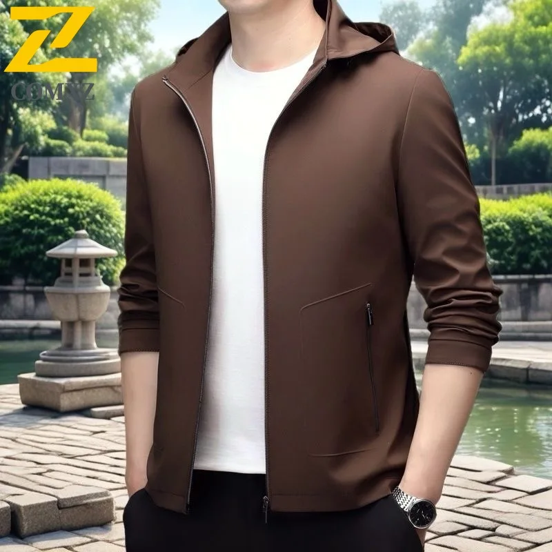 

COMXZ Мужская красивая куртка Slim Fit для деловых поездок Легкое однотонное офисное повседневное пальто Стильная повседневная одежда для гольфа Верхняя одежда