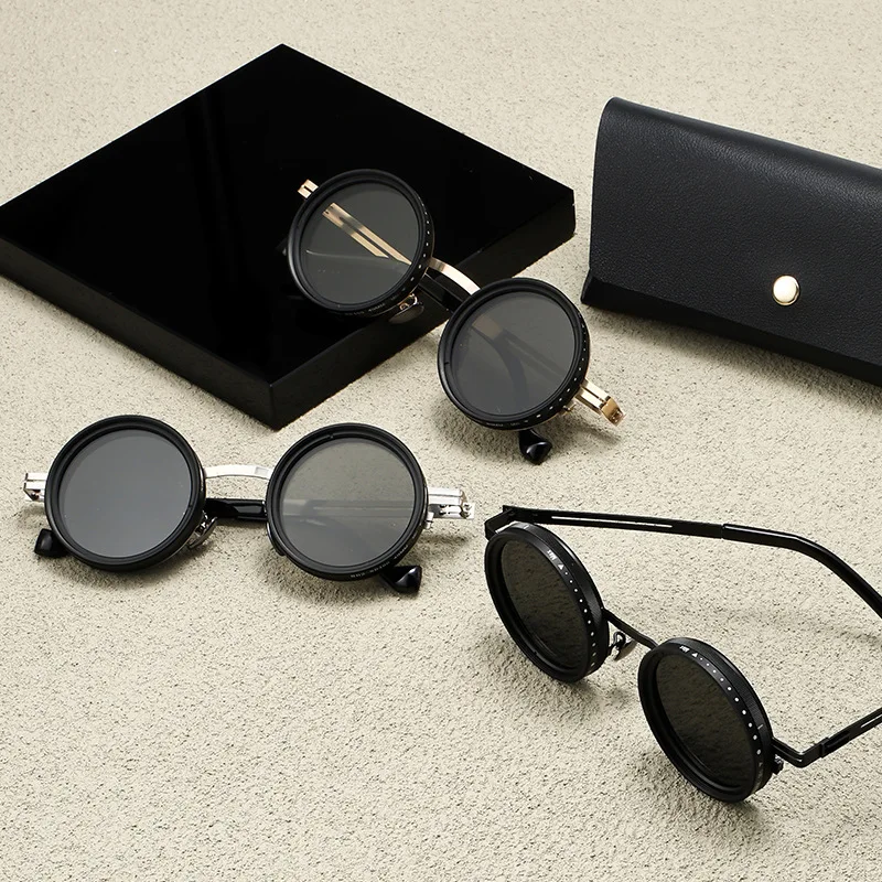 Polarized Fashion Adjustable Sunglasses Men Nd Filter Glasses ND9 Speed Dimming Sun Glasses Round Fishing Driving Eyewear UV400