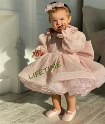 Cute Baby Girl Dress Puffy Flower Girl Dresses Long Sleeves Bow Princess Dress Frist Communion Dresses Birthday Girl