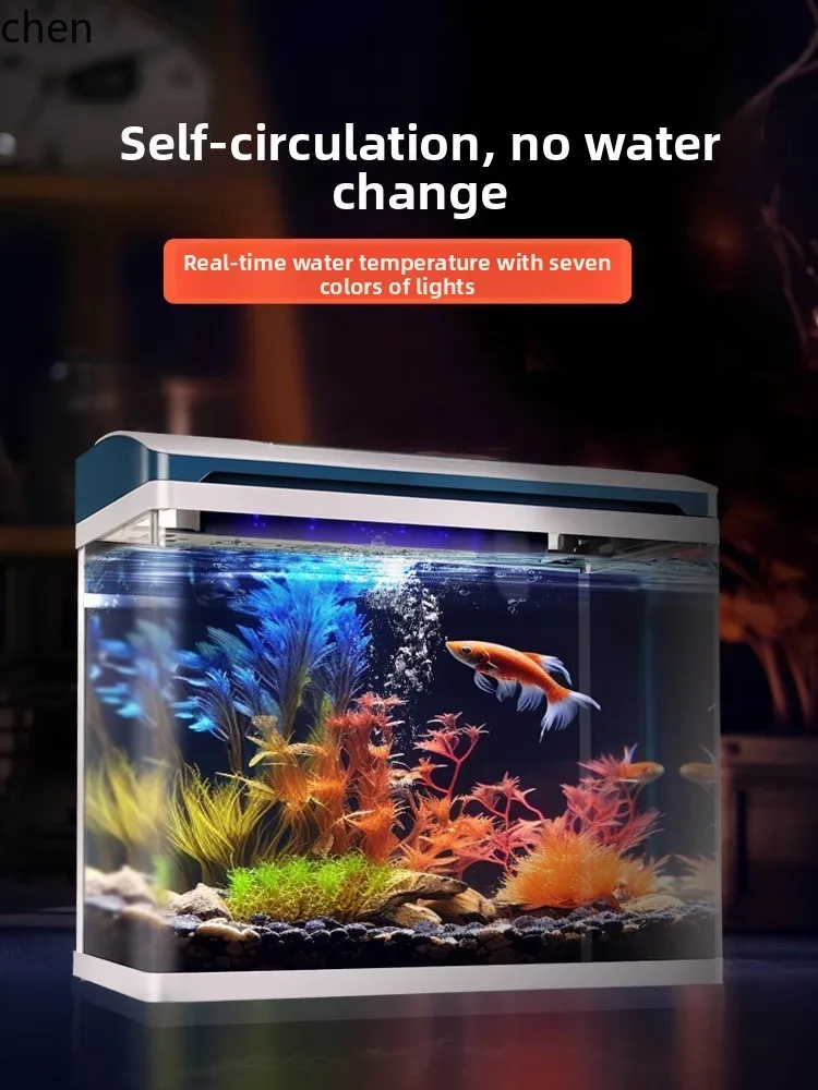 

QZT Small Fish Tank Living Room Glass Ecological Filter Oxygen Generator Integrated Landscaping Aquarium